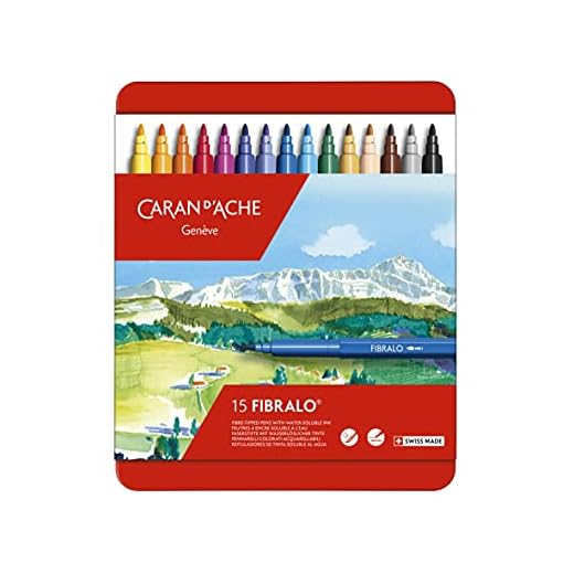 Caran d'Ache Fibralo - Bolígrafos de fibra en caja de metal (paquete de 15), el embalaje puede variar