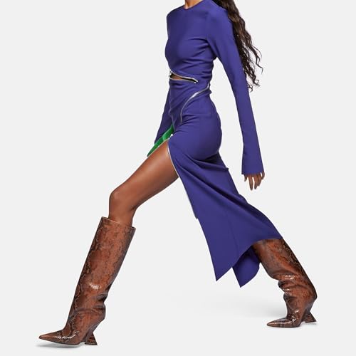 Kluolandi Womens Knee High Boots Sexy Pointed Toe Pull On Strange Wedge Heel Tall Boots for Women2