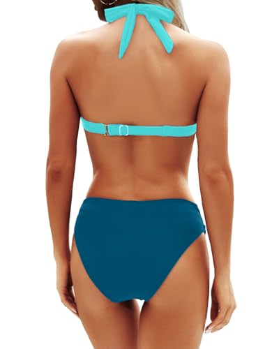 Image of Yonique Women Two Piece Bathing Suits Push Up Bikini Set Halter Swimsuit Vintage Swimwear