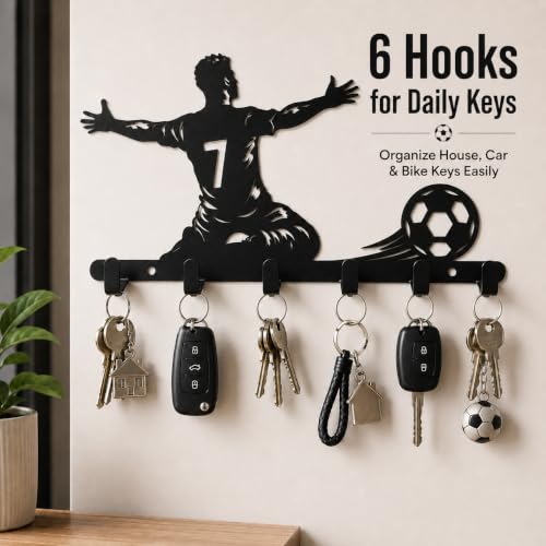 Image of Shuchi Metal Key Holder Football Player Celebration Pose, No.7, Black