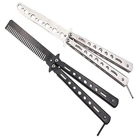 DOUBLE 2 C Butterfly Knife, Practice Balisong Knife Trainer, Metal Steel Folding Comb, Unsharpened Blade for Practicing Flipping Tricks, Csgo Butterfly Knife - 2 Pack Cover