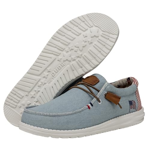 Image of HEYDUDE Men's Wally Patriotic Slip On Shoe | Lightweight Canvas Loafers with No Tie Laces