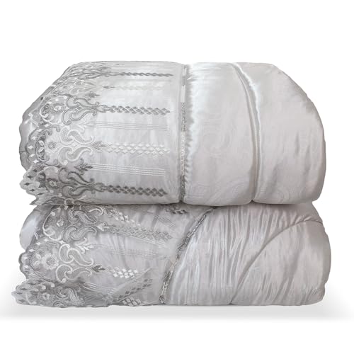 Nada Home Trapunta Invernale Matrimoniale Renato Balestra Priscilla 270x270 cm Piumone Raso Jacquard con Pizzo Macramè 350gr Made in Italy Elegante e Calda