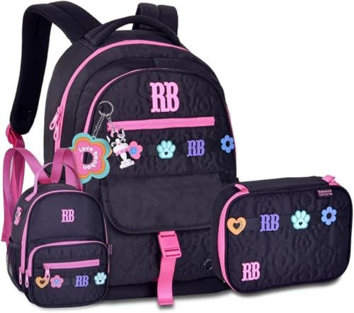 Kit Mochila Escolar Com Lancheira e Estojo Rebecca Bonbon Kit Juvenil Completo (PRETA)