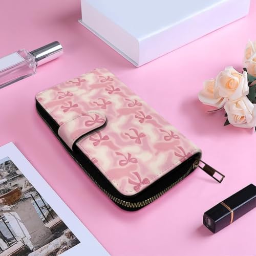Image of COEQINE Ladies Wallets Pink Leopard Heart Black Printed Leather Phone Long Clutch Purses Check Coin Change Holder