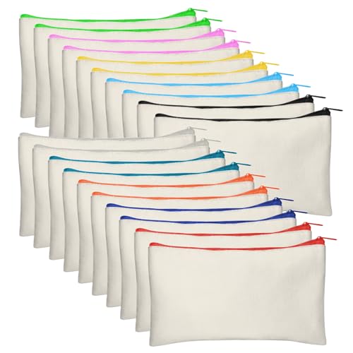 Legigo 20 Pack Blank DIY Craft Bag Canvas Pencil Case Makeup Bags - Beige Pouch Bulk Cosmetic Bag Multi-Purpose Travel Toiletry Zipper Bags 8.3 5 Inch