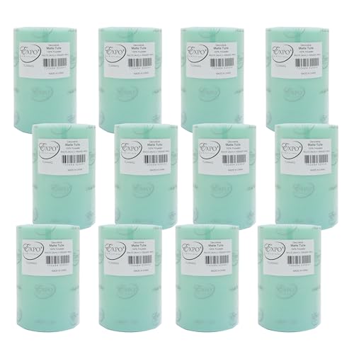 Image of Expo International Decorative Matte Tulle, Roll /Spool of 6 inch X 100 Yards, Lightweight Polyester Tulle Fabric for Tutus, Costumes, and Party Decorations, Washable, Easy-to-Use, Pack of 12, Aqua Blue