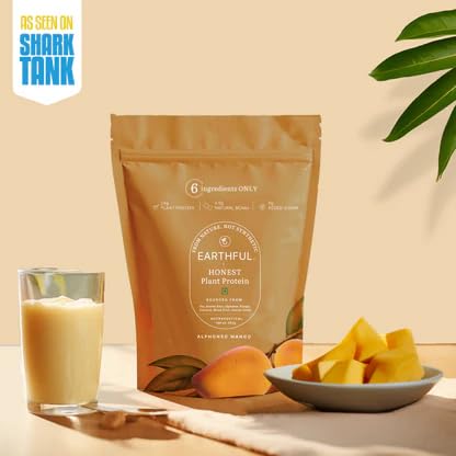 Image of Earthful Honest Plant Protein | 24g Protein /Serving & 4.9g BCCAs | For Weight Management, Energy, Muscle Support & Recovery | Made with Pea & Brown Rice | Alphonso Mango - 504g