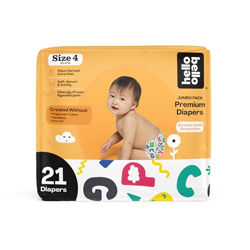 Image of Hello Bello Premium Baby Diapers Size 4, 21 Count of Disposable, Extra-Absorbent, Hypoallergenic Baby Diapers with Snug and Comfort Fit, Alphabet Soup