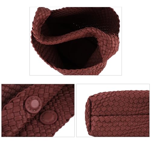Image of Woven Tote Bag for Women with Purse, Vegan Leather Hobo Bags Large Handmade Underarm Shoulder Bag