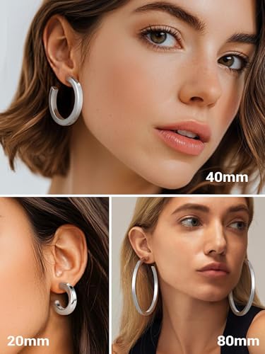 Image of Stainless Steel Chunky Hoop Earrings For Women, Minimalist and Chic, Black /Gold Plated, Round Hoops Earrings Hypoallergenic, Size: 30mm /40mm /60mm /80mm, Come with Box