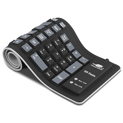 Image of Foldable Silicone Keyboard,103 Key Silent Portable Wired Keyboard,USB Interface Connection,Soft Rubber, Rollable, Lightweight, Waterproof, Dustproof for Desktops, Notebooks etc. (Black)