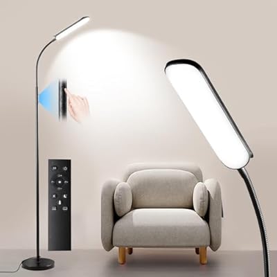 Yikuneng Dimmable LED Floor Lamp, Super Bright Reading Lamps Floor Standing lamp with Remote & Touch Control, Stepless Dimming & 2700K-6500K Color Temperature, for Living Room Bedroom Office, Black