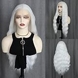 WXHWCX White Wavy Synthetic Lace Front Wigs Free Part Loose Wave Heat Resistant Natural Hairline Fiber Hair Glueless Lace Wigs for Women Cosplay Daily Wigs