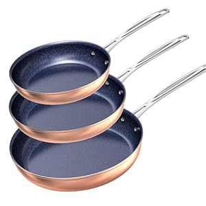 Nuwave 3-Piece Fry Pan Set, 8”, 10”, 12” Forged Lightweight, G10 Healthy Duralon Blue Ceramic Ultra Non-Stick, Induction-Ready & Works on All Cooktops, Ergonomic Stay-Cool Handles