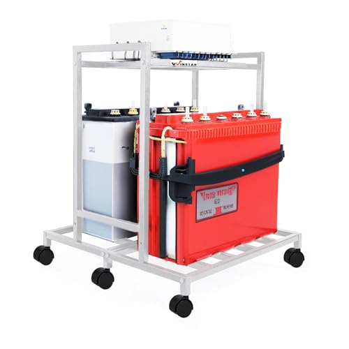 Image of WINSTAR 2-Tier UPS Stand for Home and Office | Metal Inverter Trolley with Wheels | Battery Frame for Inverter with Shelf | Black, 2 Shelf (Double Battery Stand, White Color)