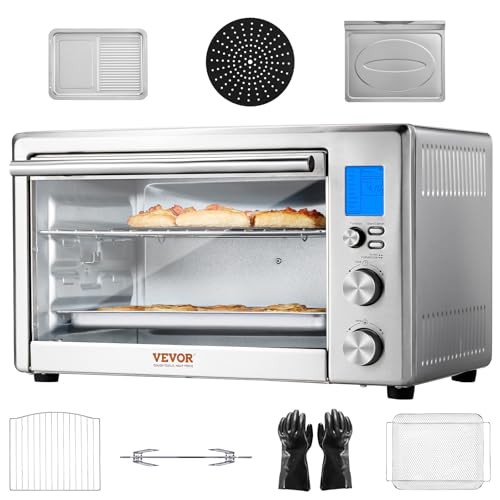 VEVOR Air Fryer Toaster Oven, 28L/29.6Qt Large Capacity 13 in 1 Functional Convection Oven, 1800W 2-Tier Toaster Ovens Countertop Combo with Wire Racks, Pizza Pan, Gloves, Home and Commercial Use