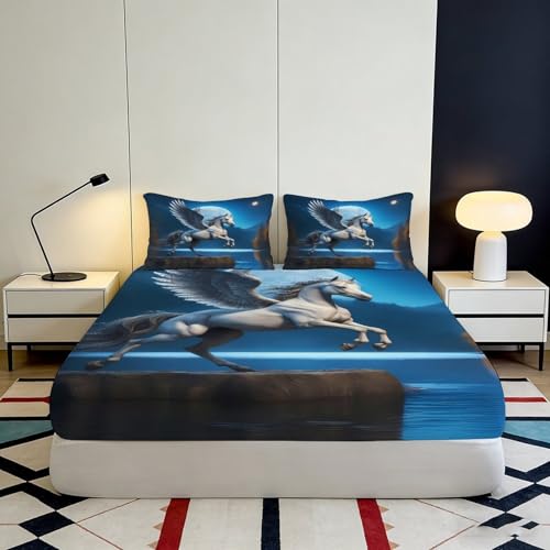 Drap-housse Pégase lit adulte microfibre 3D grande profondeur 200x200