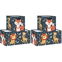 Clastyle 3 Pcs Animal Lion Kid Storage Cube Organizer Set Giraffe Fox Closet Clothes Cube Storage Bin Blue Nursery Toddler Toy Box Chest Raccoon Book Shelf Basket