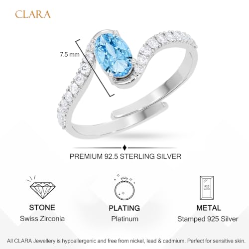 Image of Clara 925 Sterling Silver Blue Zirconia Adjustable Ring for Women | Platinum-Plated | Gift for Girl Wife Girlfriend for Anniversary & Birthday | Minimal Daily Wear