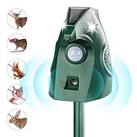 Solar Powered Animal Deterent, Ultrasonic Animal Control Device with Motion Sensor and FIashing Light, Waterproof Outdoor Animal Repellent for Deer Squirrel Raccoon Cat Bobcats, Frequency 18kHZ