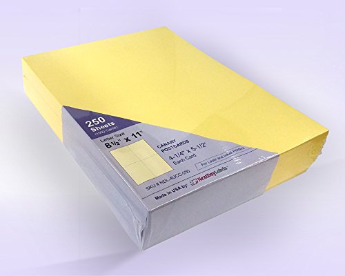 NextDayLabels - 8-1/2 x 11 Laser and Inkjet Printer Postcards 4 up Per Page, (4-1/4" x 5-1/2" Each Card After Perf) 1000 Sheets / 4000 Cards - Canary