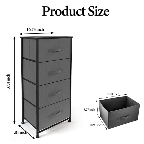 Sehloran 4 Drawer Dresser For Bedroom, Dessers Storage Tower, Chests Of Drawers, Removable Tall Fabric Bins, Dresser Organizers Unit For Hallway, Entryway, Closets, Wood Top, Gray #TOP2