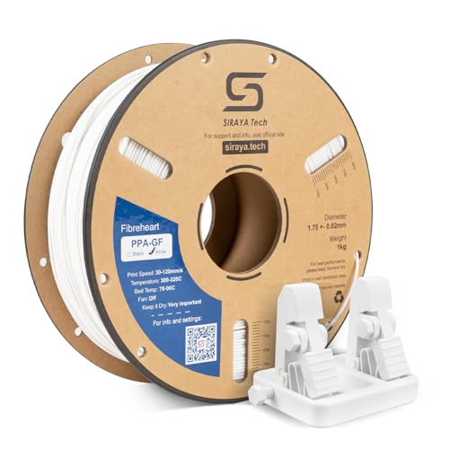 Siraya Tech Fibreheart PPA-GF 3D Printer Filament, 15% Glass Fiber Reinforced High Temperature Nylon, Extreme Strength & High-Temp Resistance (185°C+), Low Moisture for Accurate Prints (1kg, White)