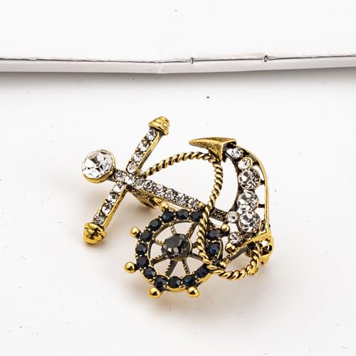 Image of Personality Pearl Crystal Anchor Fashion Brooch Pin Women's Clothing Accessories Jewelry Crystal Boat Anchor Brooch Rudder Brooch Pin