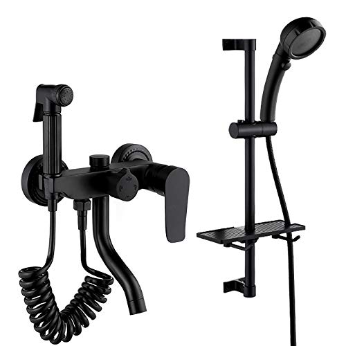 Robinet de baignoire noir mat en laiton avec colonne de douche design