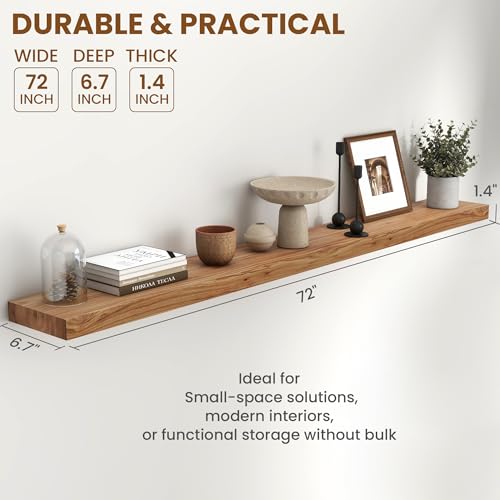 Image of Fun Memories 72 inch Wall Mounted Floating Shelves, Natural Elm Wood, 1 Pack