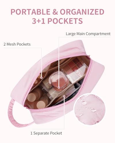 Image of Narwey Quilted Makeup Bag Puffy Make up Bag Cosmetic Bag Organizer, Puffer Travel Toiletry Bag for Traveling Women Girls, Travel Bag for Toiletries, Skincare Medicine Bags (Pink)