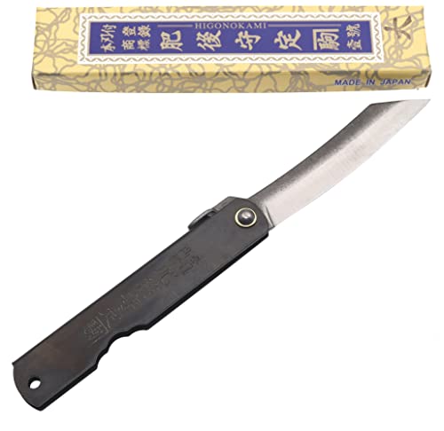 Higonokami Klappbares japanisches Taschenmesser Zenkou Griff Schwarz Handgefertigt in Japan von Nagao Kanekoma (Mittel)
