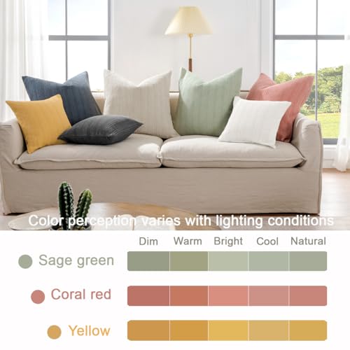 Image of 18x18 Throw Pillow Covers Set of 2 Boho Decorative Pillow Shams Stone Washed Cotton Pillowcase Waffle Square for Couch Sofa Chair Bed Car, Yellow