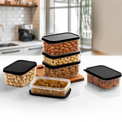 Image of Plastic Storage Food Containers with Lid Set of 6 (3x350ml & 3x250ml) Black,BPA Free Food Grade Plastic Container,Microwave & Dishwasher Safe,Airtight Leak Proof,Lunch box for office