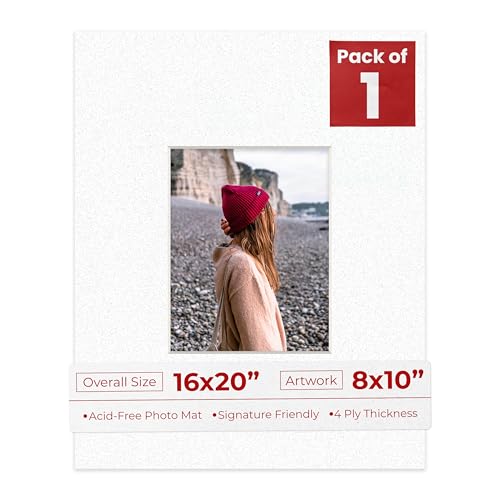 Poster Palooza 16x20 Mat Bevel Cut for 8x10 Photos - Acid Free Oyster Shell White Precut Matboard - For Pictures, Photos, Framing - 4-ply Thickness