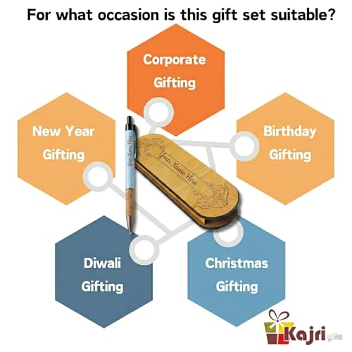 Image of Kajri Gifts Personalized Pen with Name Engraved Wooden Gift Box Best for Gifting, Corporate Gift, Doctor, Advocate, Boss, Employee, Teacher (Cork White)