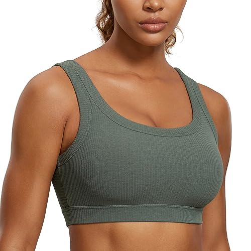 Image of CRZ YOGA Ribbed U Neck Sports Bras | Medium Support, Removable Pads, Casual, Wide Straps, for Women