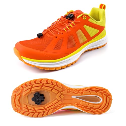 TAILORIA Men's Cycling Shoes – SPD-Compatible, Breathable Road & Mountain Bike Shoes – Indoor/Outdoor – Orange Yellow