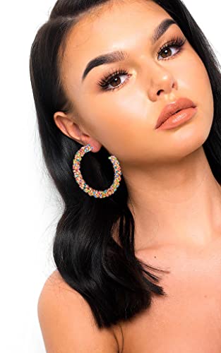 Rhinestone Hoop Earring for Women Sparkly Crystal Wrapped Hoop Dangle Earrings Statement Boho Gold Black Plated CZ Hoop Earring3