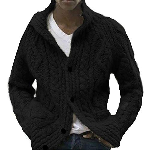 Soluo Mens Cardigan Sweater Winter Thick Cable Knitted Button Down Closure Outwear Coat Jumper Outwear (Black,3X-Large)