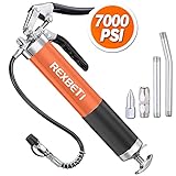 REXBETI Grease Gun, Pistol Grip Grease Gun Set with 18 Inch Flex Hose, Heavy Duty Steel Barrel, 2 Reinforced Coupler Included, 7000PSI