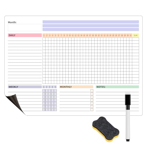 Habit Tracker Calendar Magnetic Whiteboard for Refrigerator Daily...