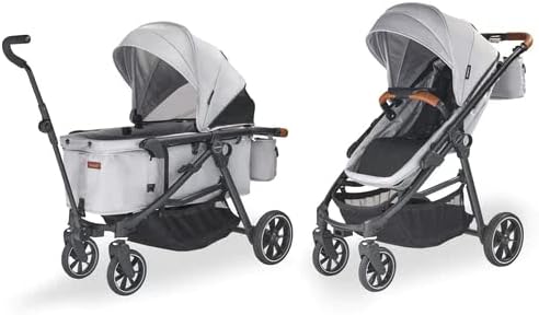 Larktale Crossover All-in-One Stroller and Wagon - Convert from a Single Baby Stroller to a Two Seater Pull Wagon with Canopy - Nightcliff Stone