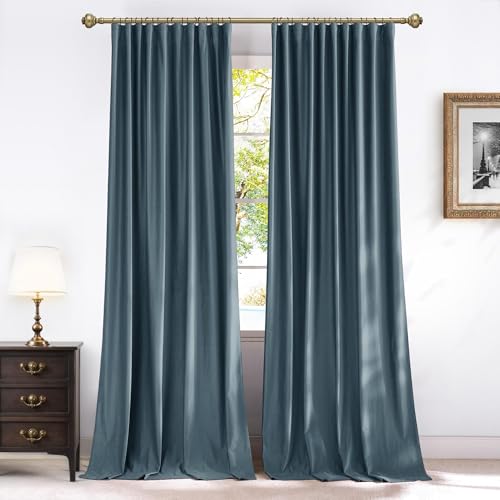 NICETOWN Slate Blue Velvet Curtains 10 ft Long 2 Panels,