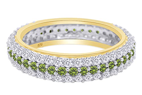 Jewel Zone US Round Cut Green Simulated Peridot Eternity Ring in 14K Gold Over Sterling Silver2