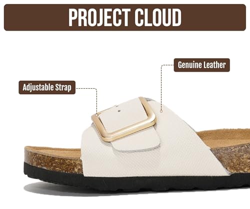Image of Project Cloud 100% Genuine Leather Sandals Women Dressy Beach Essentials Slides for Women Footwear - Lightweight with Memory Foam Insole Sandals for Women 2026 - Womens Slides