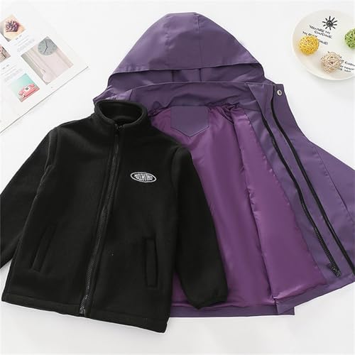 Girls Jacket,Girls 3 in 1 Windbreaker Hooded Jacket Kids Solid Fleece Lined Outwear Windproof Hoodie Raincoats with Pockets for 3-14 Years - Image 3