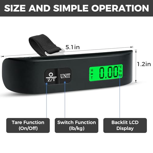 Image of BAGAIL Digital Luggage Scale, 110lbs Hanging Baggage Scale with Backlit LCD Display, Portable Suitcase Weighing Scale, Travel Luggage Weight Scale with Hook, Strong Straps for Travelers