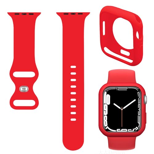 Raamax Soft Silicone Band with Bumper Case Compatible with Apple Watch iWatch 49mm Series Ultra3 Ultra2 Ultra, Red